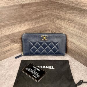 Ví Zip Chanel CC Paris In Rome Lamb Skin Diamond Quilted Navy Blue