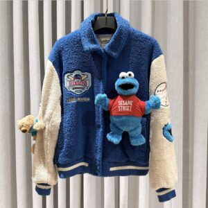13De Marzo x Sesame Street Cookie Monster Bear Baseball Fleece Jacket