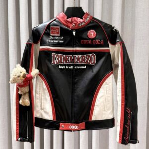 13De Marzo X Coca-Cola Bear Racing Leather Jacket