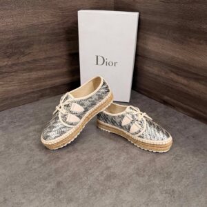 Giày Dior Espadrilles Metallic Silver Woven Leather