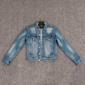 Áo Balenciaga Cropped Embroidered Distressed Denim Jacket
