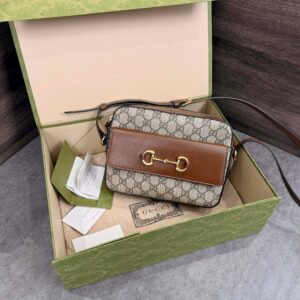 Túi Gucci Horsebit 1955 Small Shoulder Beige Ebony GG Supreme Canvas
