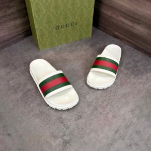 Dép Gucci Web Rubber Slide White
