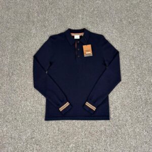 Áo Bubberry Long Sleeve Icon Stripe Detail Merino Wool Polo Shirt