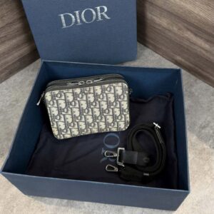 Túi Dior Zipped Pouch with Strap Beige and Black Oblique Jacquard